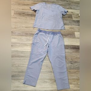 Figs Woman's Yola scrub pant and top set- Vapor Blue Space Dye - Size: XXL